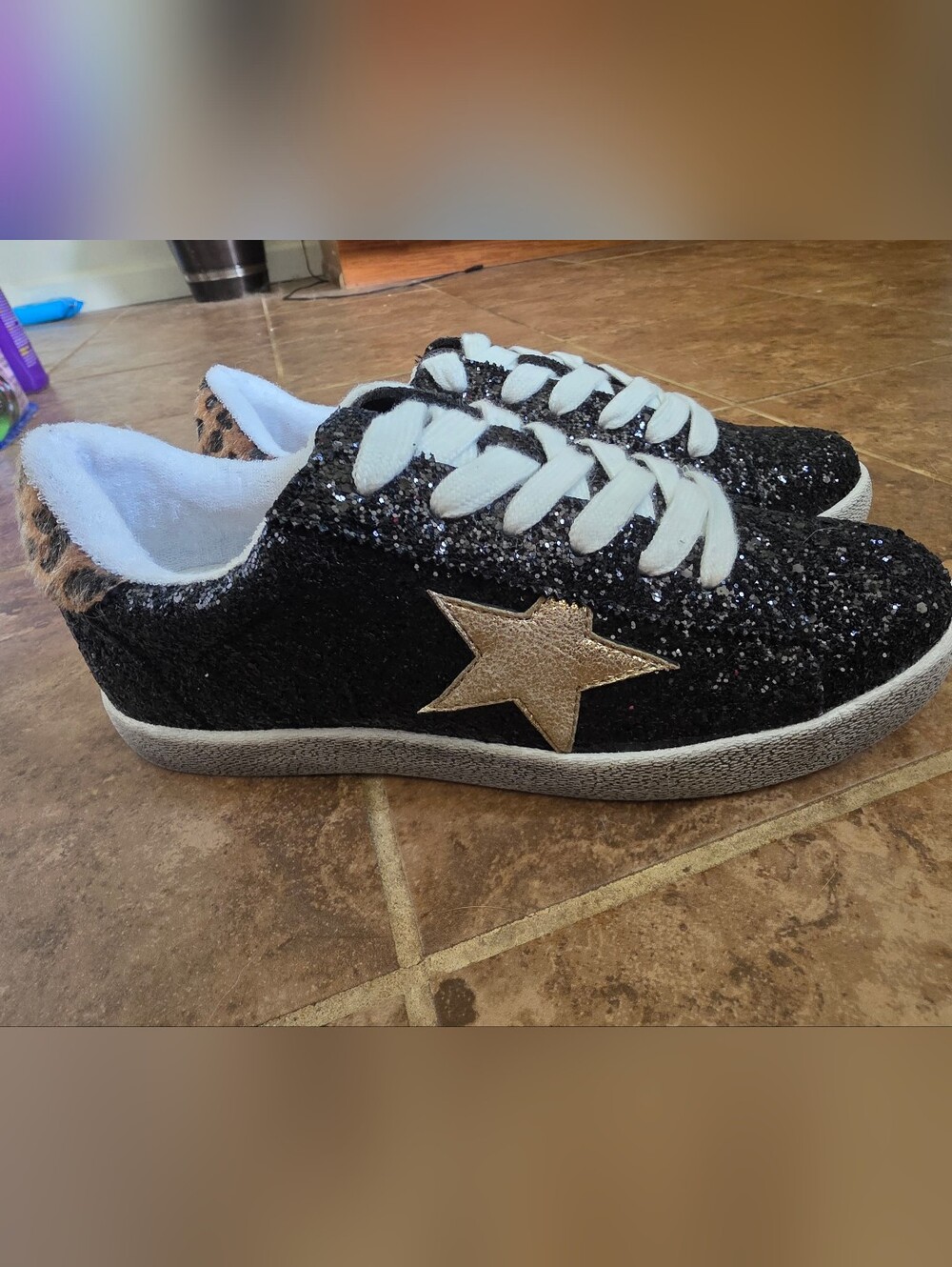 Corkys Black Glitter Sneakers with Gold Star Accent